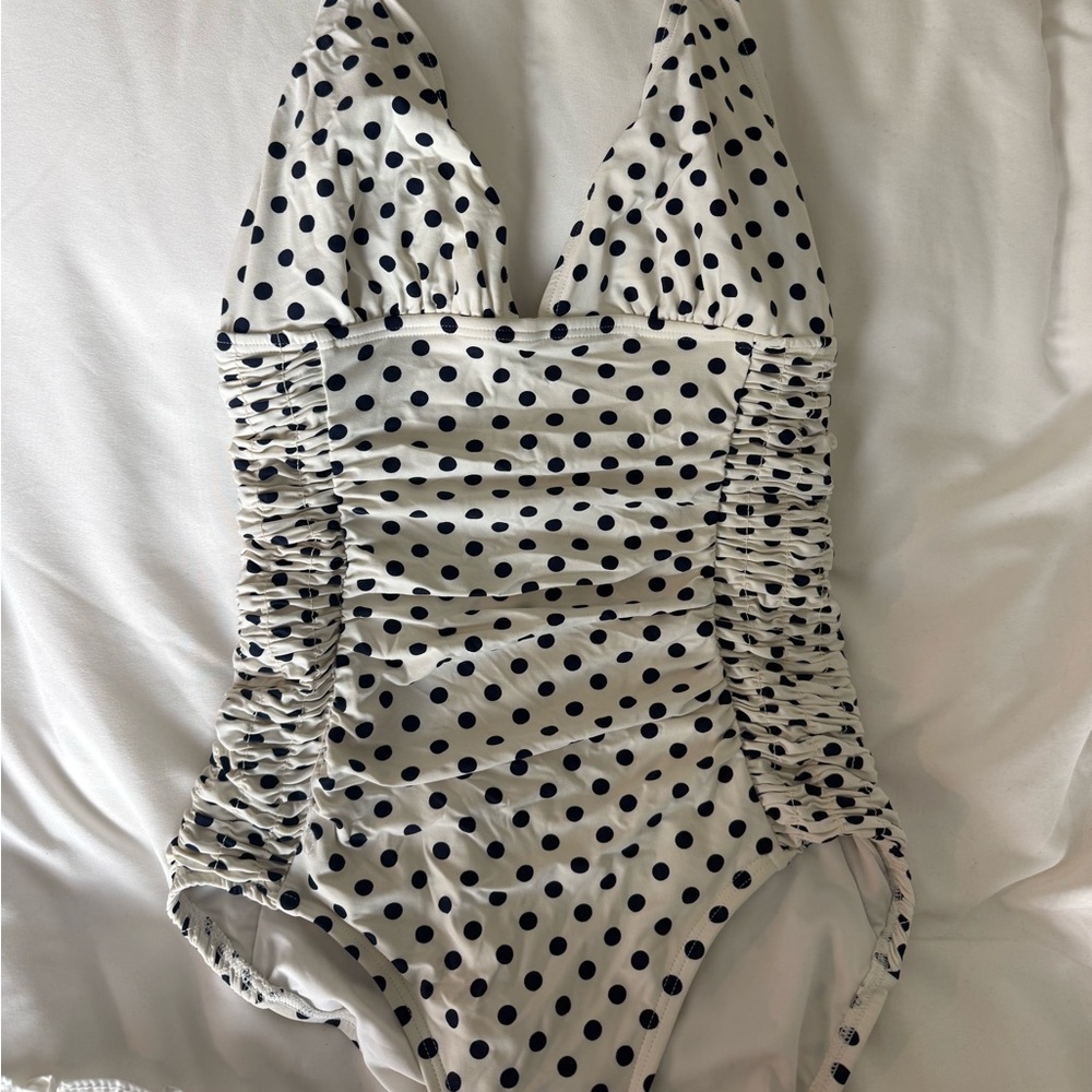 DKNY Swimwear Halter One Piece 4 Ivory Black Polka Dot D61233